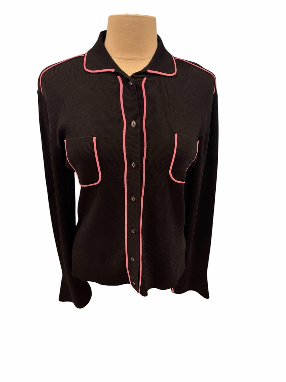 BCBGMaxAzria Black Button-Down Shirt with Pink Trim